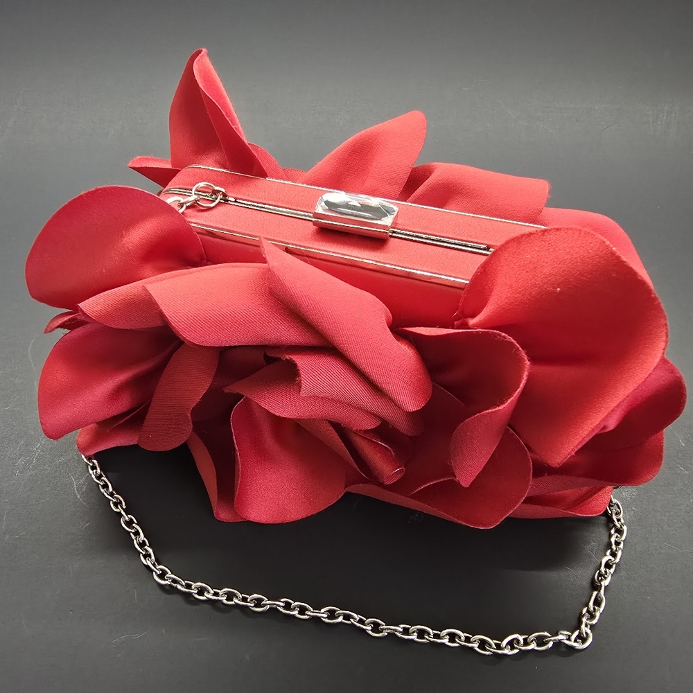 Sondra Roberts Elegant Red Floral Clutch Evening Bag